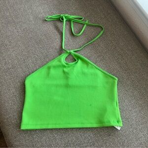 Zara Bright Green Ribbed Halter Top